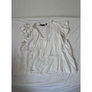 Marc New York Women’s Blouse White V-Neck Flutter Sleeve Top Size X Large Causal